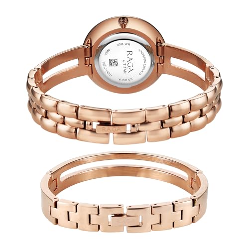 Titan Raga Contempore Rose Gold Dial Brass Strap Watch for Women - 95310WM02F