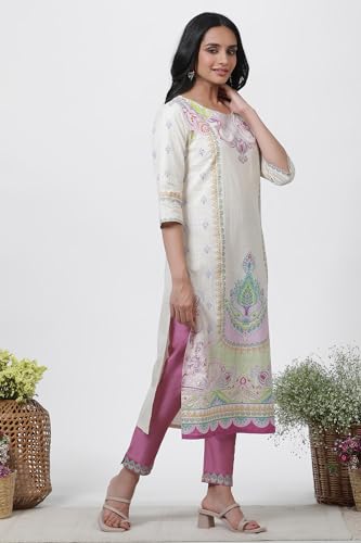 W for Woman Off White Festive Printed Cotton Straight Kurta Set with Slim Pant & Dupatta_23AUWS19241-120721_L