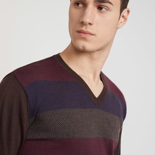 Park Avenue Men's Regular Fit, Striped Pattern, Full Sleeve | Dark Brown