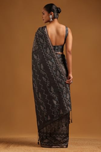 Soch Womens Black Tussar Botanical Saree