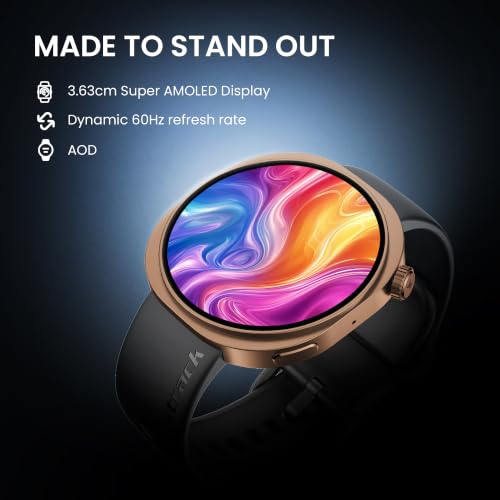 Fastrack Revoltt FR3 Pro Smartwatch with 1.43” AMOLED Display,Dynamic 60Hz Refresh,Nitrofast Charging, HRM, SpO2, Sleep,Multiple Menu Style,Functional Crown,IP68, BT Calling,24/7 Health Suite - Black
