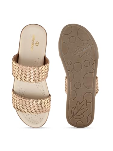 pelle albero Women's Rose Gold Faux Leather Slip-On Flat Slipper