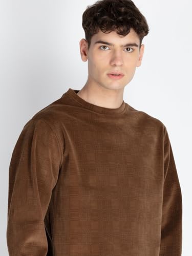 Status Quo Mens Solid Round Neck Lightweight Sweatshirt Brown