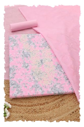 Soch Womens Lavender Cotton Floral Printed Chikankari Embroidered Dress Material