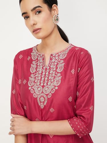 Max Women's Polyester Blend Kurta Set (CTKST42072RED_Red