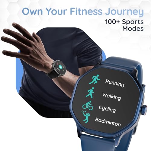 Pebble Hive Octa Display Smartwatch | BT Calling | Functional Rotating Crown | Multi Sports Modes | Sleep Monitoring | Health Suite | Customizable Watch Faces | in-Built Games & World Clock - Blue