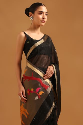 Soch Womens Black Tissue Woven Design Saree With Sequin
