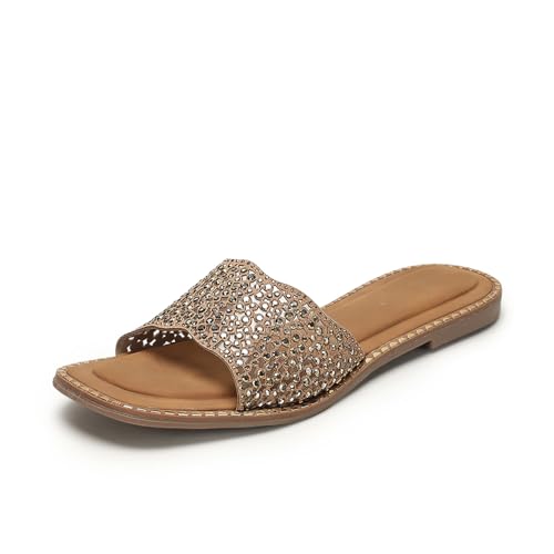 Marc Loire Women Smart Casual Embellished Slip-On Flats Chappals | Open Toe Fashion Sandals with Comfortable Sole (Copper, UK Footwear Size System, Adult, Women, Numeric, Medium, 7)