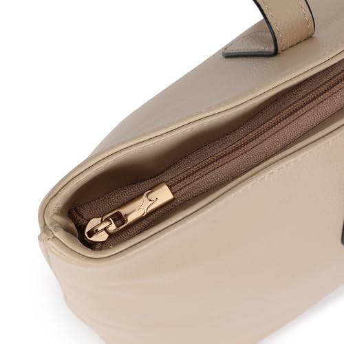 Fastrack Pebble Play Laptop Tote | Beige Faux-Leather Tote Bag for Women | 15-Inch Laptop Compatible | Gold Hardware Finish with Double Handles, Zipper Closure & Organised Storage
