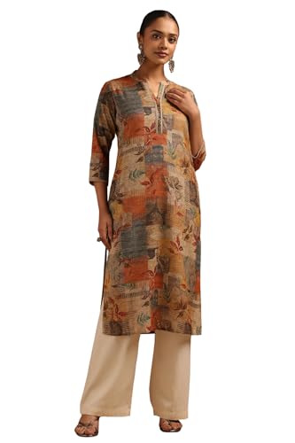 Soch Womens Multicolour Cotton Botanical Printed Kurta with Beads