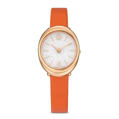 Swarovski Imber Oval Watch, Swiss Made, Leather Strap, Orange, Rose Gold-Tone Finish