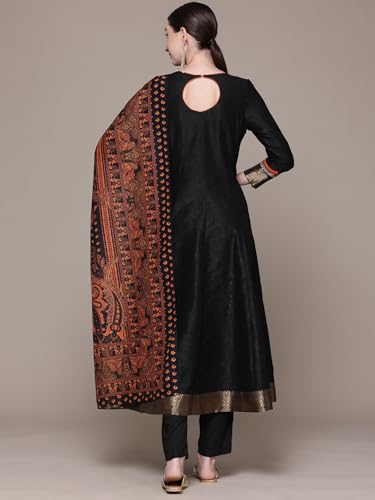 Aarke Ritu Kumar Black Humayra Solid Round Neck Kurta With Pant And Dupatta