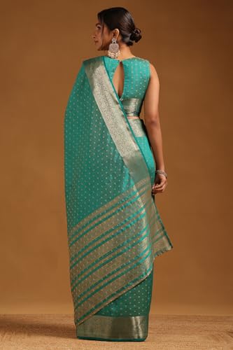 Soch Womens Teal Art Silk Zari Woven Saree