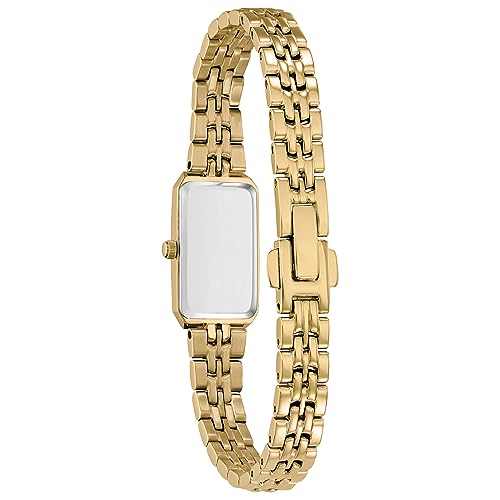 Citizen Ladies' Eco-Drive Classic Dress Corso Stainless Steel Rectangle Watch, 2-Hand, Jewelry Clasp, Gold Tone/ Champagne Dial, Classic