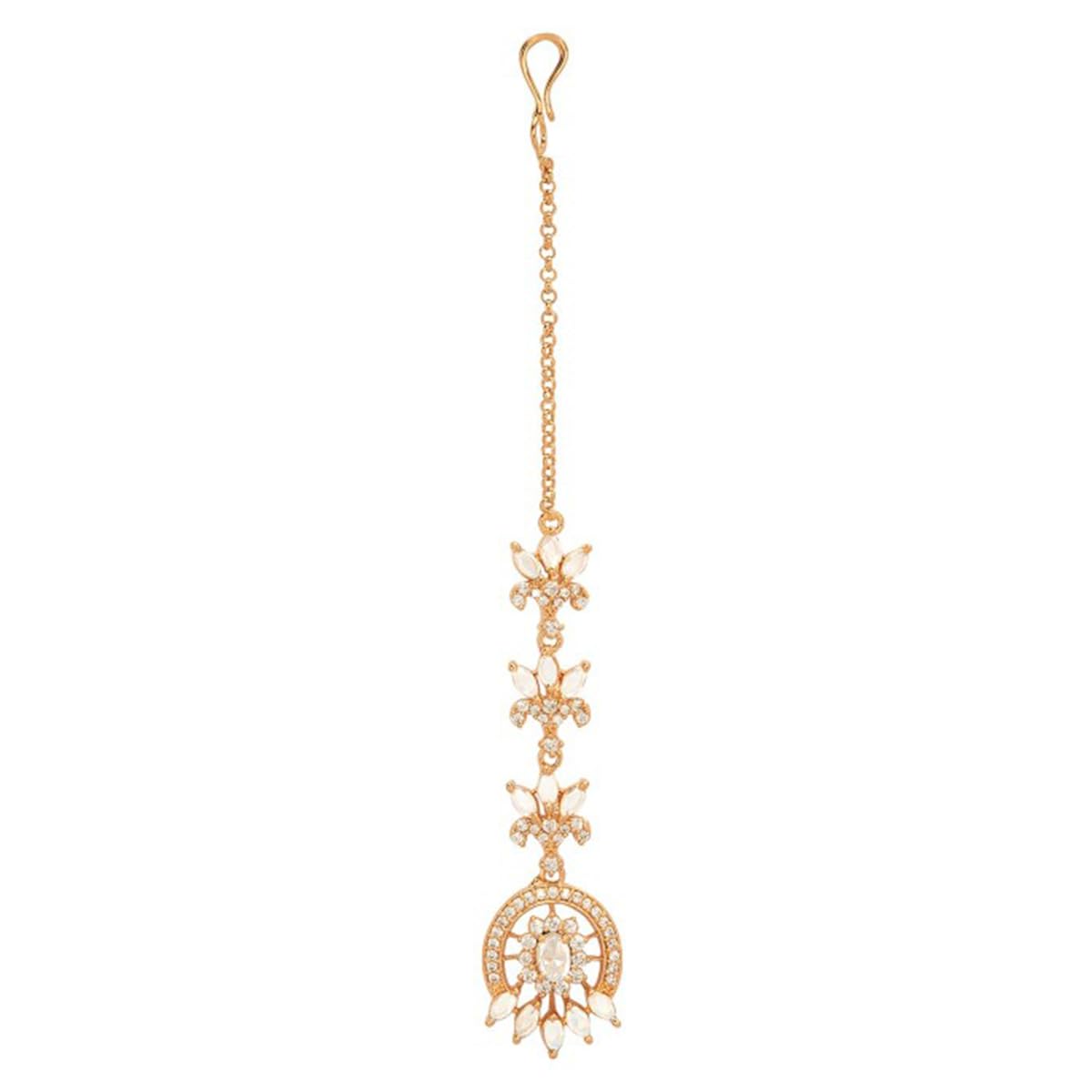 Rubans Women Rose Gold-Plated Zircon Studded Handcrafted Maang Tikka
