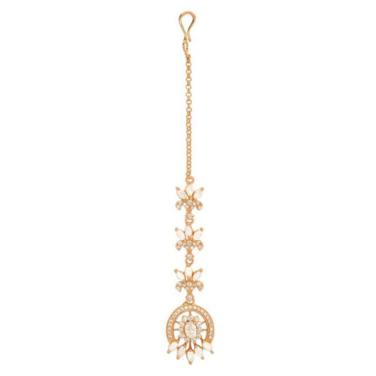 Rubans Women Rose Gold-Plated Zircon Studded Handcrafted Maang Tikka