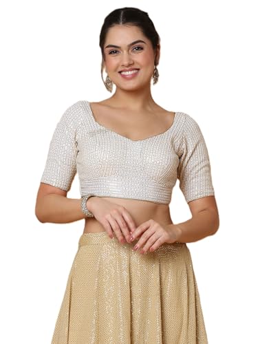 SALWAR STUDIO Off White Georgette Embroidered Readymade Saree Blouse