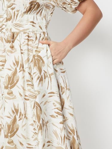 Max Women Printed Fit & Flare Dress (White_M)