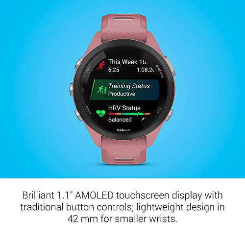 Garmin Forerunner 265S Advanced Multisport Touchscreen Smartwatch, Pink | Heart Rate Monitor, Training Stats, Daily Suggested Workouts, Up to 15 Day Battery Life with Signature Series Charging Bundle