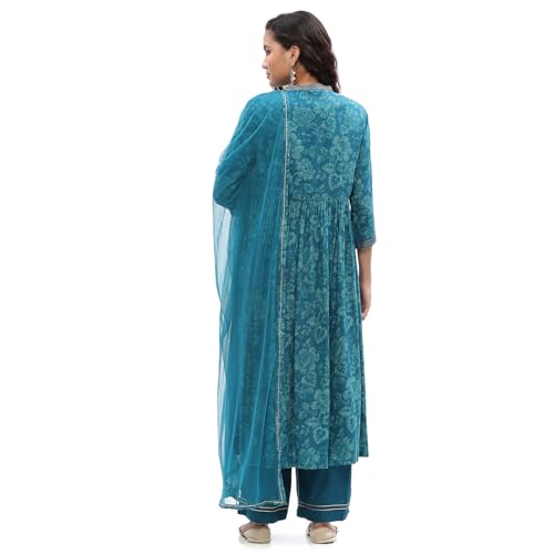 BIBA Women's Rayon Kurta Sets (SKDASRT10215AW24TEL_Teal Blue