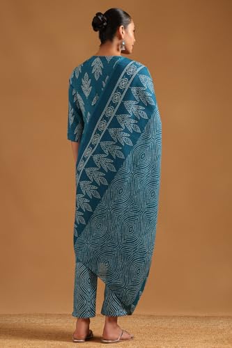 Soch Womens Teal Linen Blend Bandhani Salwar Suit With Faux Mirror And Sequins