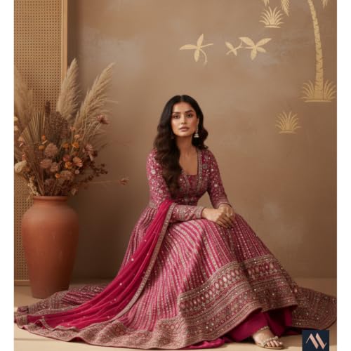 Maahi Lifestyle Gulnaar Raat Pink | Elegant Anarkali gown with a graceful flared silhouette