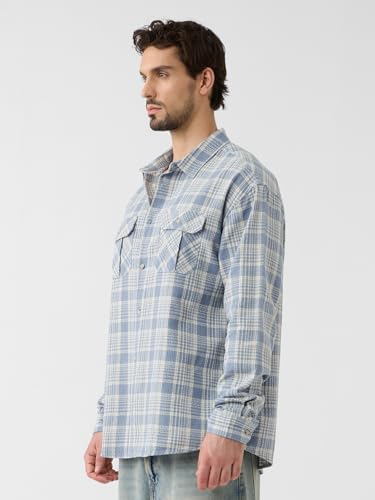 The Souled Store Plaid Shirt: Skyfall Men and Boys Long Sleeves Collared Neck Button Front Cotton Utility Shirts