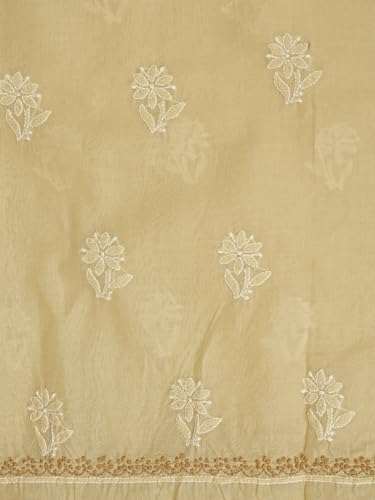 Ada Hand Embroidered Lucknowi Chikankari Unstitched Cotton Dress Material Suit Piece with Dupatta for Women 01A873267 Fawn