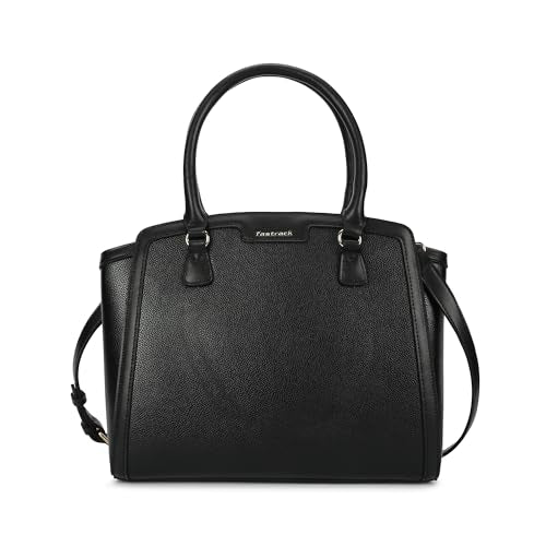 Fastrack Black Core Satchel | Women’s Faux-Leather Handbag in Black | 2 Compartments, Zipper Pockets, External Pocket & Detachable Strap | Gold Hardware