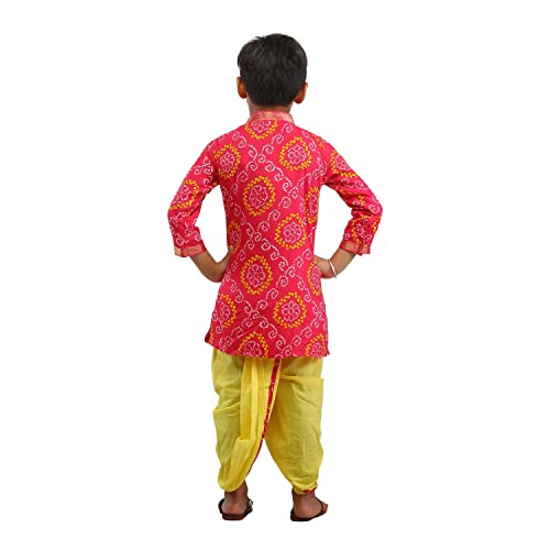 AHHAAAA Kids Ethnic Cotton Bandhani Printed Kurta Dhoti Pant Set For Boys