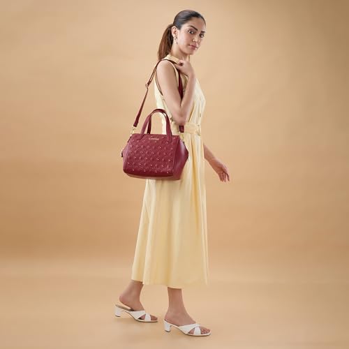 Caprese Rain Medium Satchel Bag for Women with Adjustable & Detachable Strap | Versatile Shoulder, Crossbody & Handheld Bag with Multi-Compartments for Work and Travel (Cherry Lacquer)