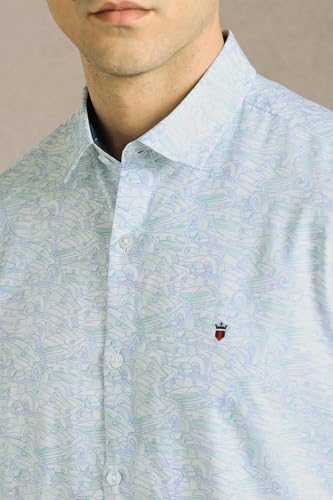 Men White Print Half Sleeves Casual Shirt