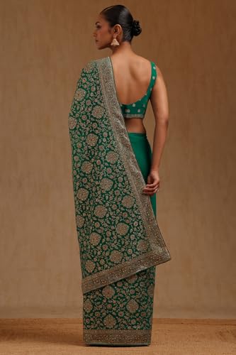 Soch Womens Teal Green Georgette Embroidered Saree With Stone Work