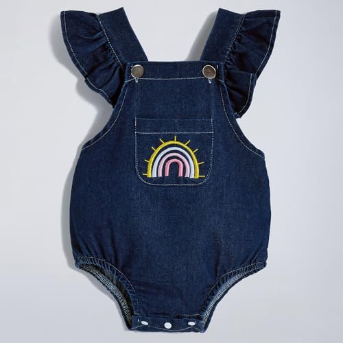 Hopscotch Girls Graphic Embroidered Onesie with Headband in Blue Color For Age (12-18 Months)