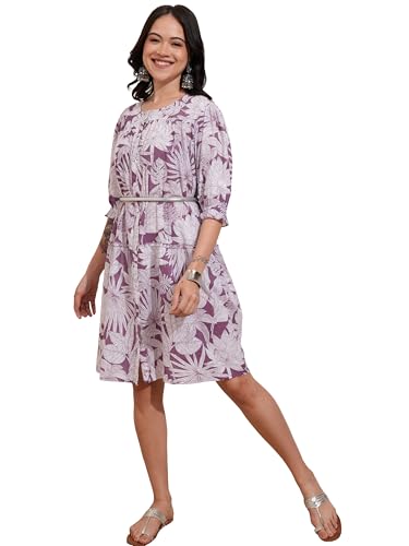 Vishudh Women Short Sleeve Round Neck Dress VPa1000193 Purple 2XL