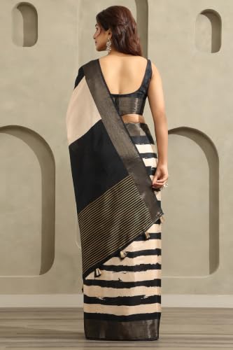 Soch Womens Black Viscose Abstract Printed Saree