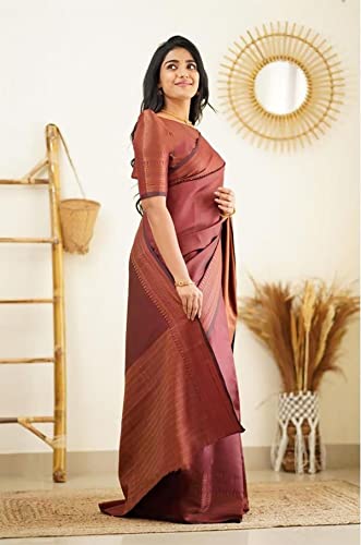 Anjaneya Sarees Women Kanjivaram Silk Banarasi Saree With Blouse (Maroon)