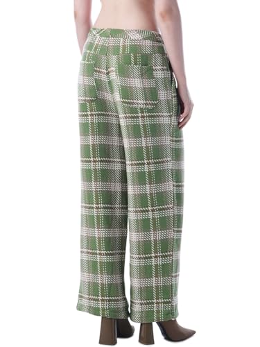 ONLY Women's Checked Flared Mid-Rise Green Pants