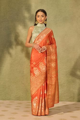 Orange Woven Pure Viscose SareeWith Unstitched Blouse( SAPP02AE1641-Orange)