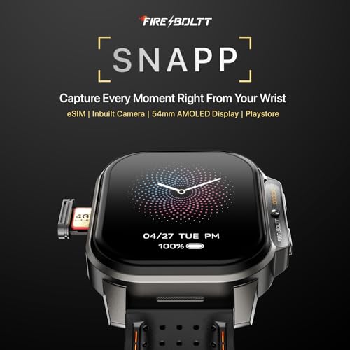 Fire-Boltt Snapp Smart Watch, Selfie Camera, 4G Nano-SIM Slot, 54.1mm AMOLED Display, Play Store- Unlimited apps, 1000mAh Battery, 2GB/4GB RAM + 16GB/64GB ROM (Black Storm)