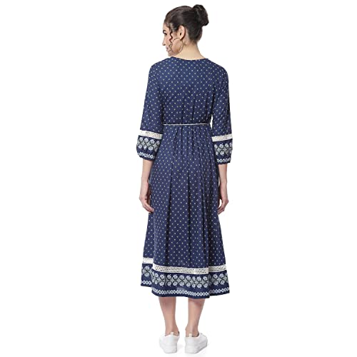 Rangriti Indigo Kalidar Printed Viscose Ethnic Dress (RMMINKOBA18114_L)