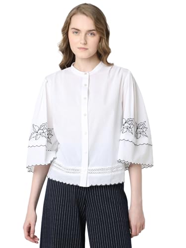 VERO MODA Women Embroidered White Cotton Regular Fit Shirt