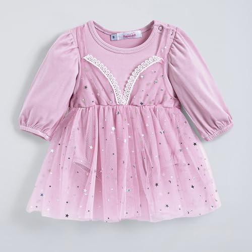 Hopscotch Girls Lilac Full Sleeves Lace Embellished Onesie For Age (6-9 Months)