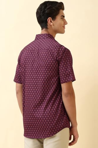 Men Purple Print Half Sleeves Formal Shirt