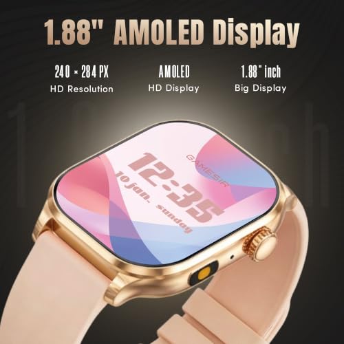 GameSir Sports Edge Smart Watch for Men & Women, 1.88" Full Touch Display, Bluetooth Calling, Fitness Tracking, Message Notifications, Android & iOS Compaatible - (Gold)