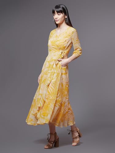 Miss Chase Women's V Neck Full Sleeve Floral Layered Maxi Dress (MCAW25D90-03-37-04, White, M)