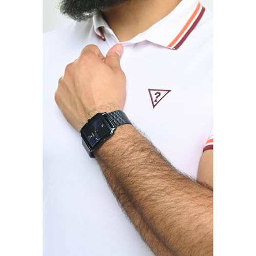 GUESS Rectangular Stainless Steel Blue Ionic Plated Mesh Bracelet Watch Genuine Diamond Dial. Color: Iconic Blue (Model: U1074G2)