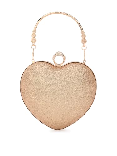 TOOBA Gold Heart-Shaped Glitter Clutch for Women – Sparkling Party Purse with Crystal Handle, Perfect for Weddings, Receptions, Festive & Evening
