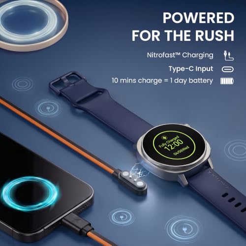 Fastrack Revoltt FR3 Pro Smartwatch with 1.43” AMOLED Display,Dynamic 60Hz Refresh,Nitrofast Charging,HRM,SpO2,Sleep,Multiple Menu Style,Functional Crown,IP68, BT calling,24/7 Health Suite - Dark Blue