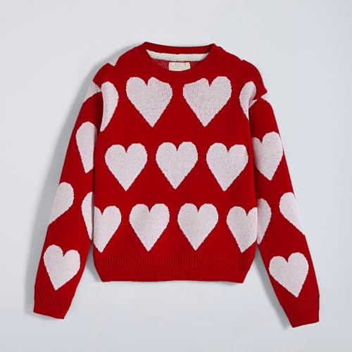 Hopscotch Girls Full Sleeves Red 2-Pc Heart Textured Sweater & Skirt For Age (2-3 Years)